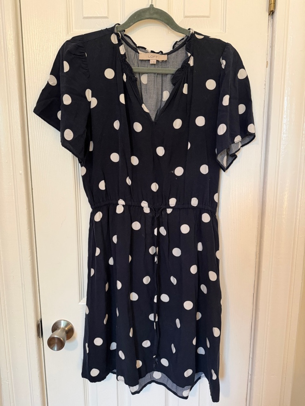 LOFT Navy and White Polka Dot Mini Dress
